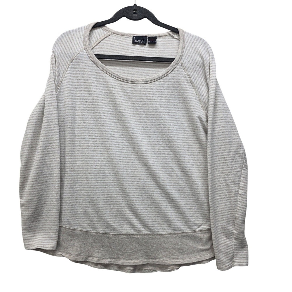Kersh Womens Striped Raglan Long Sleeve Scoop Neck Top Oatmeal Beige Large